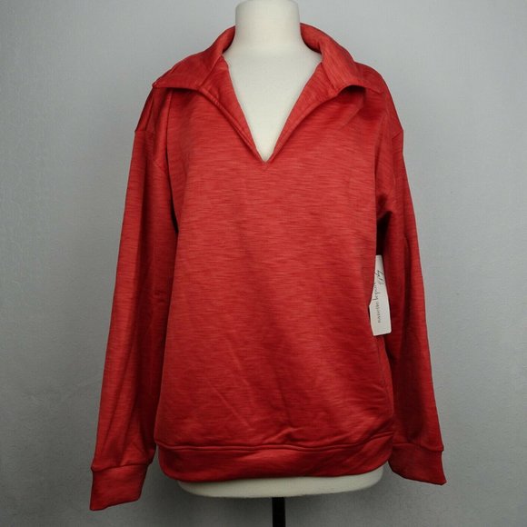 Nanette Lepore Play Size Large Cranberry Red Collared Pullover Athletic Sweater - Picture 1 of 7